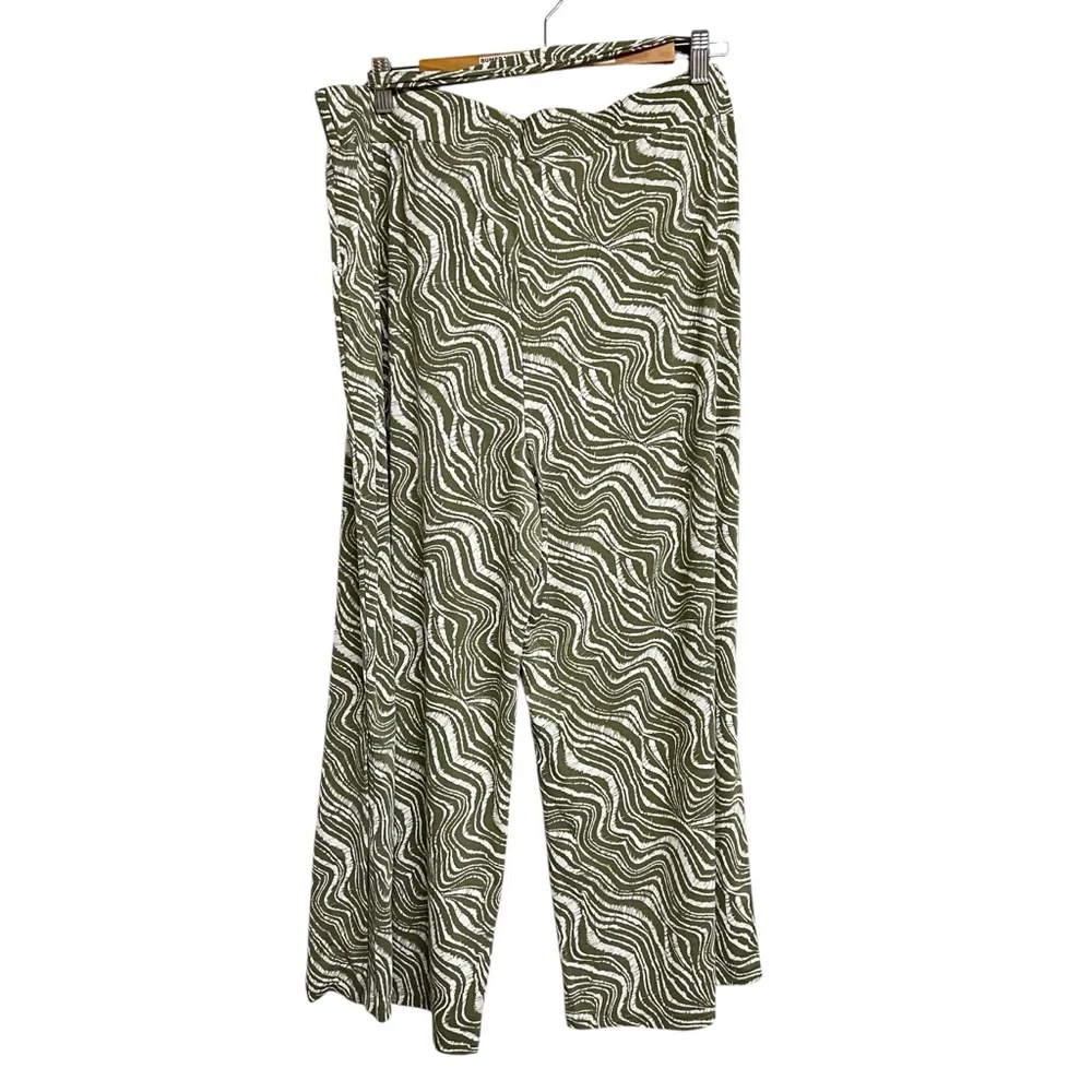 New Marble Khaki And White Swirl Culotte Trouser Pants With‎ Tie Belt